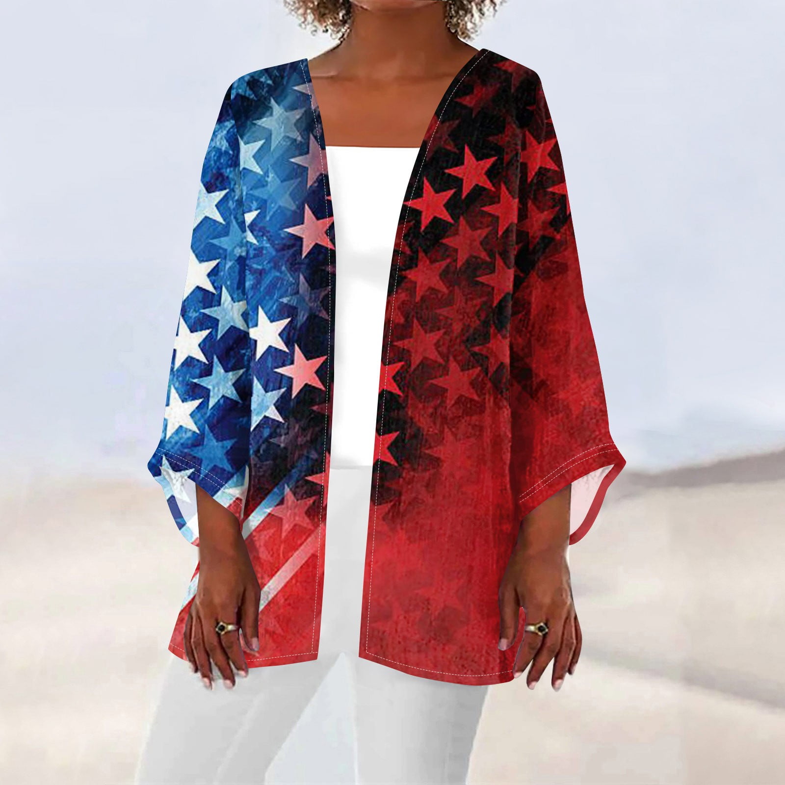 UoCefik 4th of July Tee Shirts for Women 3/4 Sleeve Patriotic USA Flag