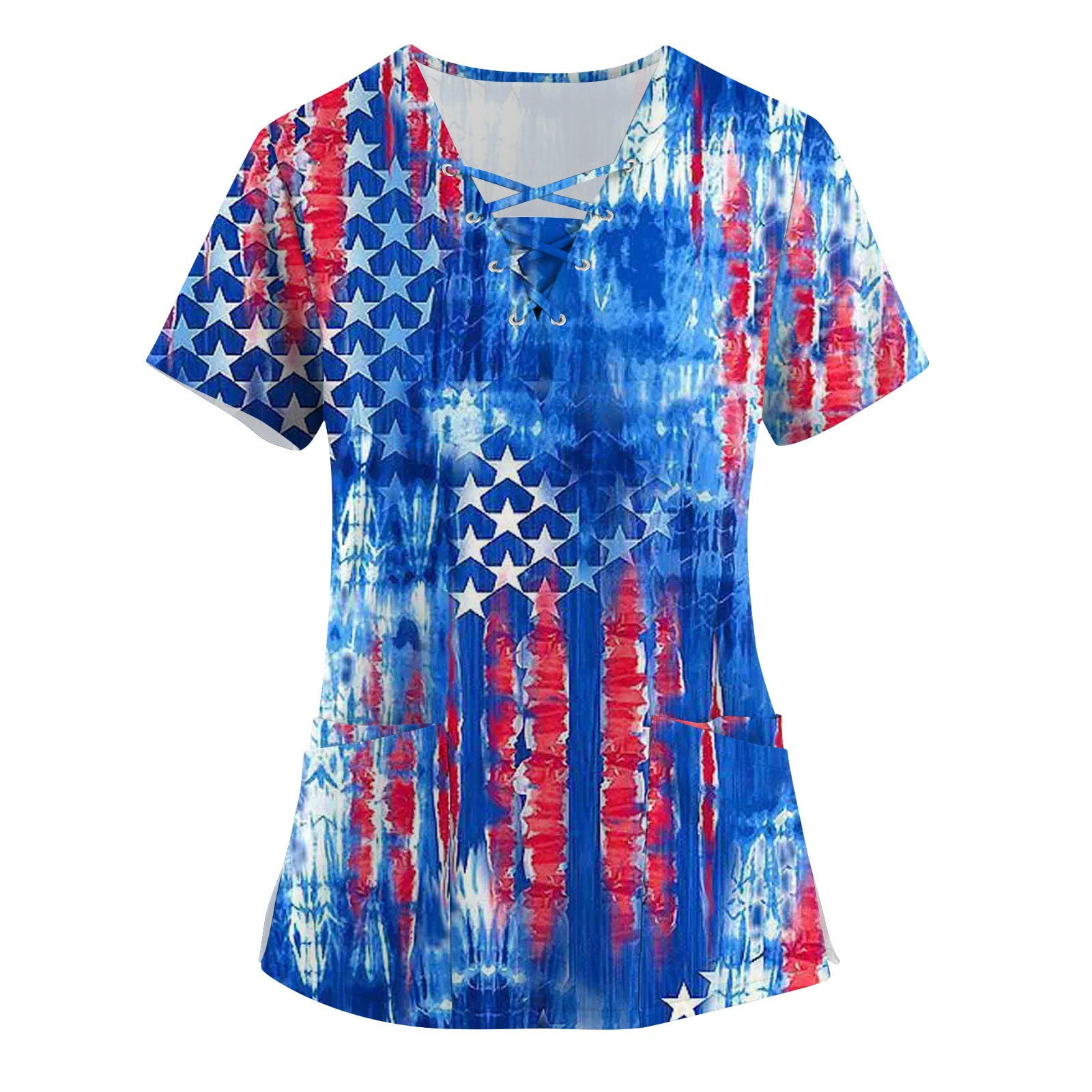 UoCefik 4th of July Tee Shirts for Women V Neck Patriotic USA Flag