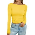 thumbnail image 1 of UoCefik Black Long Sleeve Shirt for Woman Fall Fitted Crop Tops Trendy Boat Neck Casual T-Shirts Tight Basic Clothes Yellow S, 1 of 5