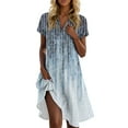 thumbnail image 1 of UoCefik Boho Dresses For Women 2025 Casual V Neck Short Sleeve Flowy Dress Vacation Floral Holiday Beach Sundress Elegant Summer Knee Length Dresses Light Blue L, 1 of 4