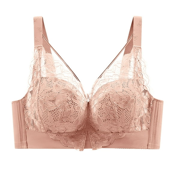 UoCefik Bras for Women Plus Size Lace Floral Underwear Full Coverage Bras Push Up Adjustable Strap Everyday Bra Soft Shaping T-Shirt Bra 2024 Beige 34C
