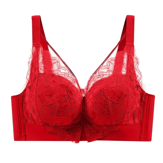 UoCefik Bras for Women Plus Size Lace Floral Underwear Full Coverage Bras Push Up Adjustable Strap Everyday Bra Soft Shaping T-Shirt Bra 2024 Red 38D