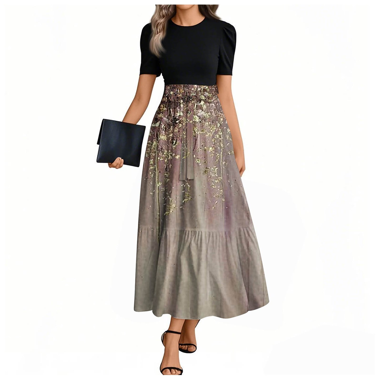knee length dresses for ladies PRETTYGARDEN Women's Summer Maxi Dress Casual Wrap Floral Boho Short S main image 0