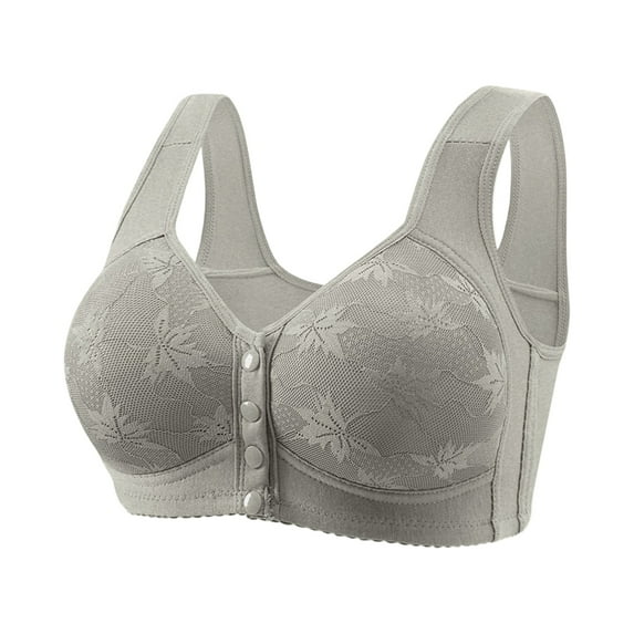 UoCefik Daisy Bras for Older Women Front Closure Wireless Push Up Bras Everyday Wirefree Comfortable Sleep Bralettes Gray 50