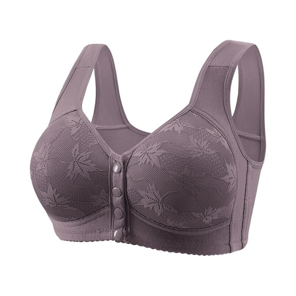 UoCefik Daisy Bras for Older Women Front Closure Wireless Push Up Bras Everyday Wirefree Comfortable Sleep Bralettes Purple 44