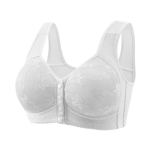 UoCefik Daisy Bras for Older Women Front Closure Wireless Push Up Bras Everyday Wirefree Comfortable Sleep Bralettes White 44