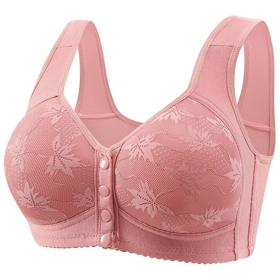 UoCefik Daisy Bras for Older Women Plus Size Wirefree No Underwire Front Closure Bras Comfort Push Up Full Coverage Bra Lace Sleep Bras Red 44