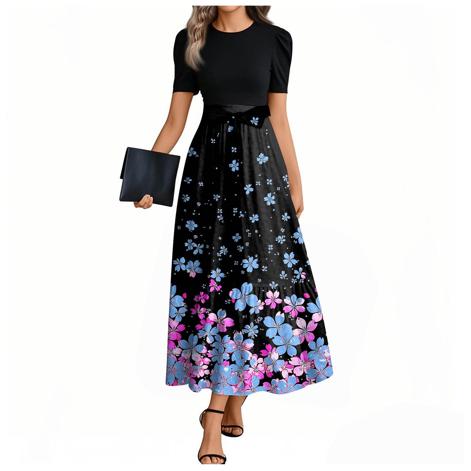 Women's Floral Print Wrap Maxi Dress - Sleeveless, A-Line, Ruffle Hem For Summer, Business Casual, Evening