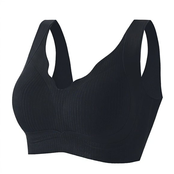 Full Coverage Bras for Women No Underwire Breathable Wireless V Neck Bras Seamless Push Up Bralette Comfortable Supportive Everyday Bra(Black,38)