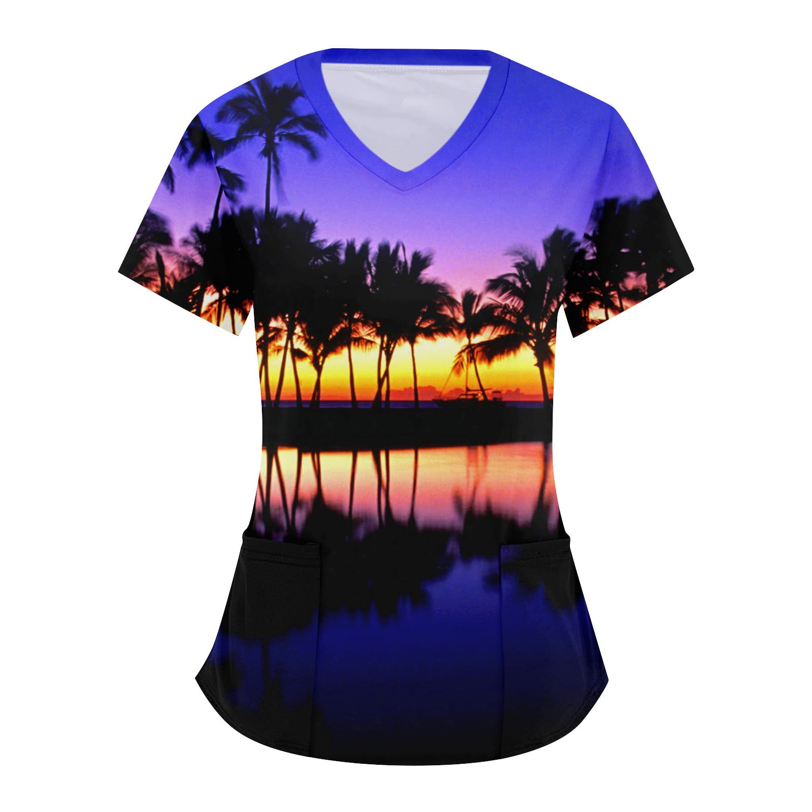 UoCefik Hawaiian Hawaiian Scrub Tops for Women Tropical Print Scrub