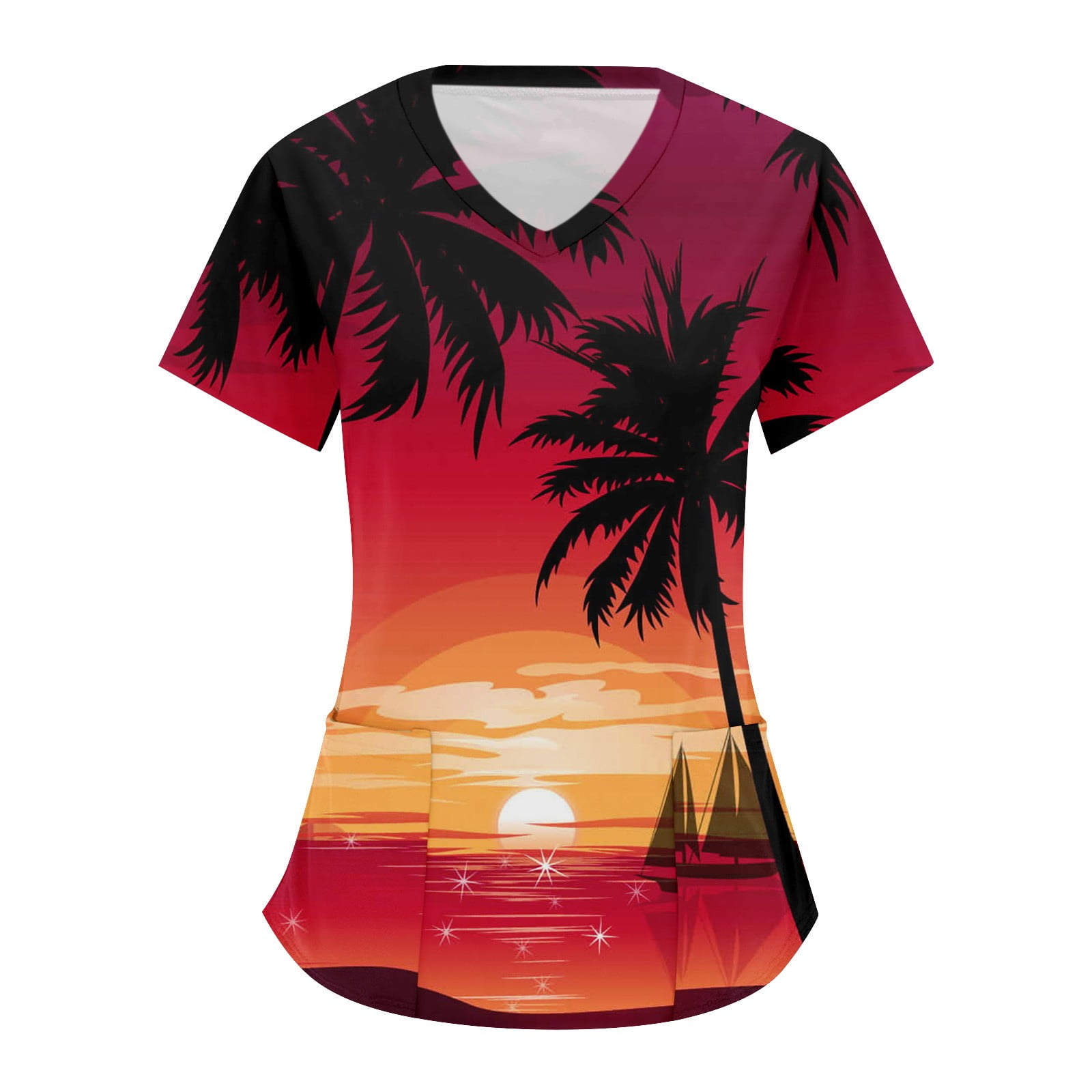 UoCefik Hawaiian Hawaiian Scrub Tops for Women Tropical Print Scrub
