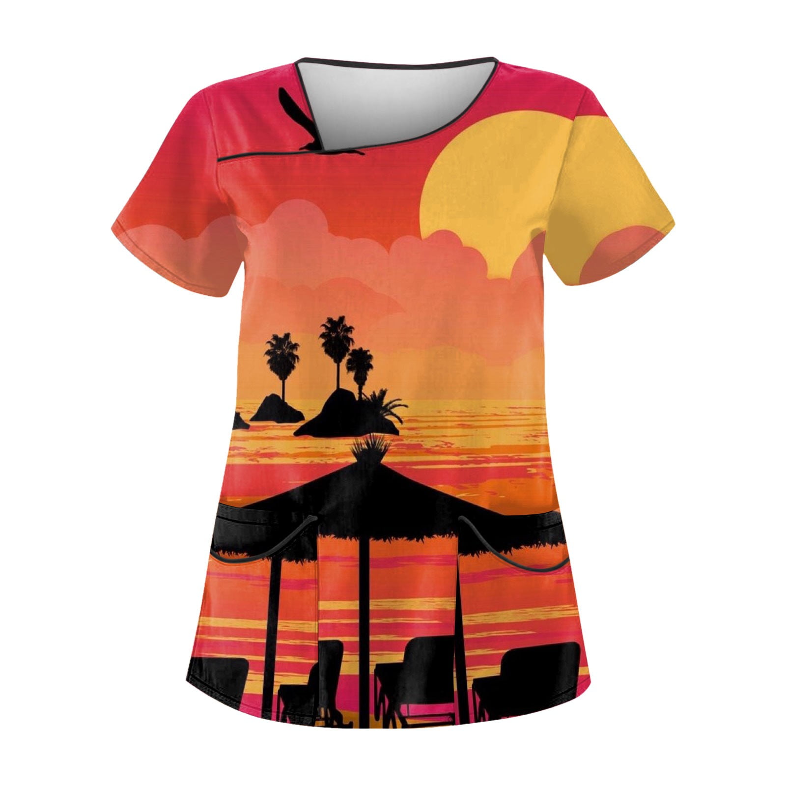 UoCefik Hawaiian Scrub Tops Women Western 2024 Short Sleeve V Neck