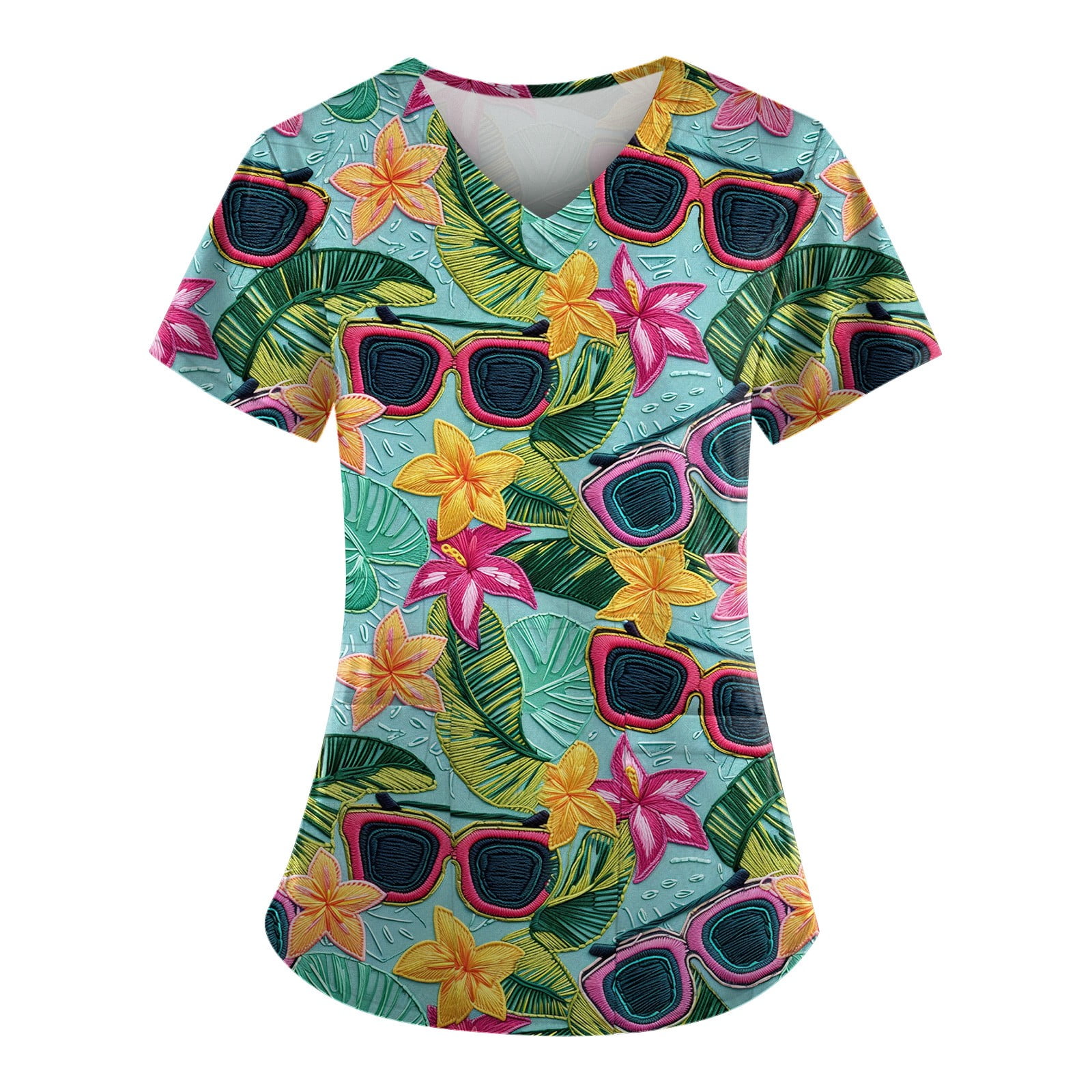 UoCefik Hawaiian Scrub Tops for Women,Womens Tropical Print Nurse