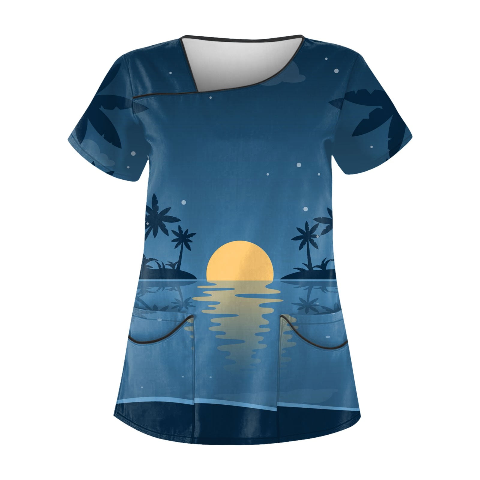 UoCefik Hawaiian Scrubs Women Loose Fit Summer Short Sleeve Tropical