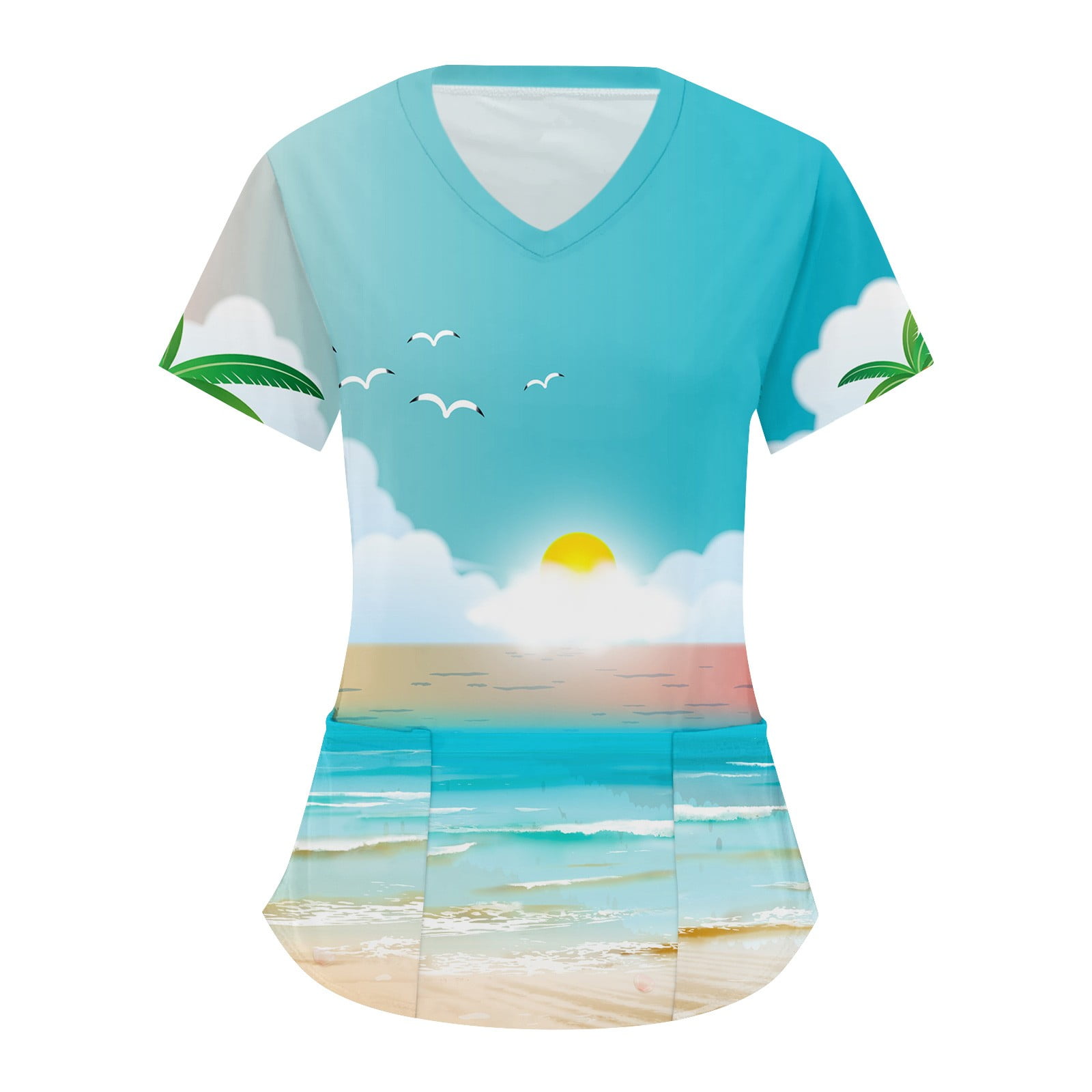 UoCefik Hawaiian Scrubs Women Western Casual Short Sleeve Tropical