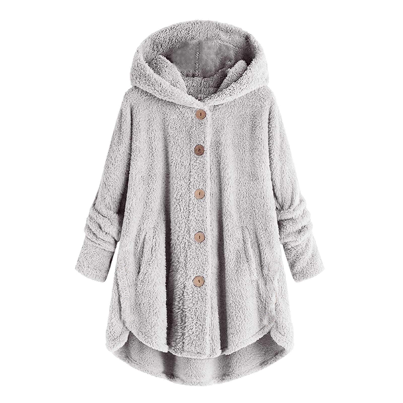 UoCefik Junior Women Fleece Jacket Oversized Hooded Coat Fuzzy Winter