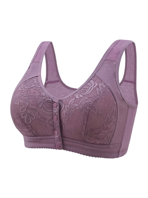 Ladies Bras Full Support for Older Women Push Up Comfort Front Closure Bra Wirefree No Underwire Full Coverage Bras Sports Sleep Bras Purple 50