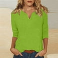 thumbnail image 1 of UoCefik Ladies Dressy Tops 3/4 Sleeve Loose Fit Casual Elbow V Neck Shirts Boho Summer Solid Three Quarter Length Sleeve Tshirts Trendy Holiday Blouses Plus Size Tunic Top Green 3XL, 1 of 5