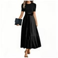 thumbnail image 1 of UoCefik A Line Dresses For Women 2025 Wedding Guest Flowy Floral Summer Long Maxi Dress Wrap Short Sleeve Sundress Fashion Casual Elegant Dresses Black XL, 1 of 4