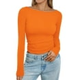 thumbnail image 1 of UoCefik Long Sleeve Crop Tops for Women Fitted Shirt Trendy Boat Neck Tight T-Shirts Casual Cotton Basic Clothes Saffron XL, 1 of 5