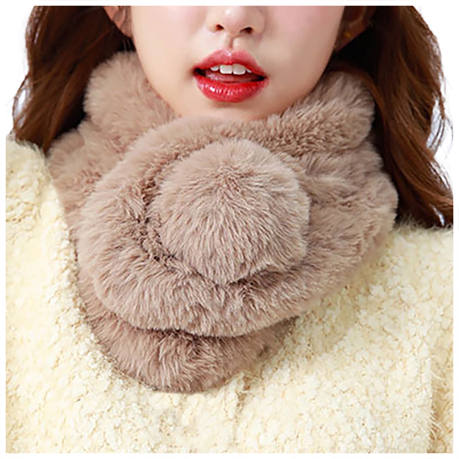 UoCefik Winter Scarf Women Faux Fur Collar with Pom Scarf Fluffy