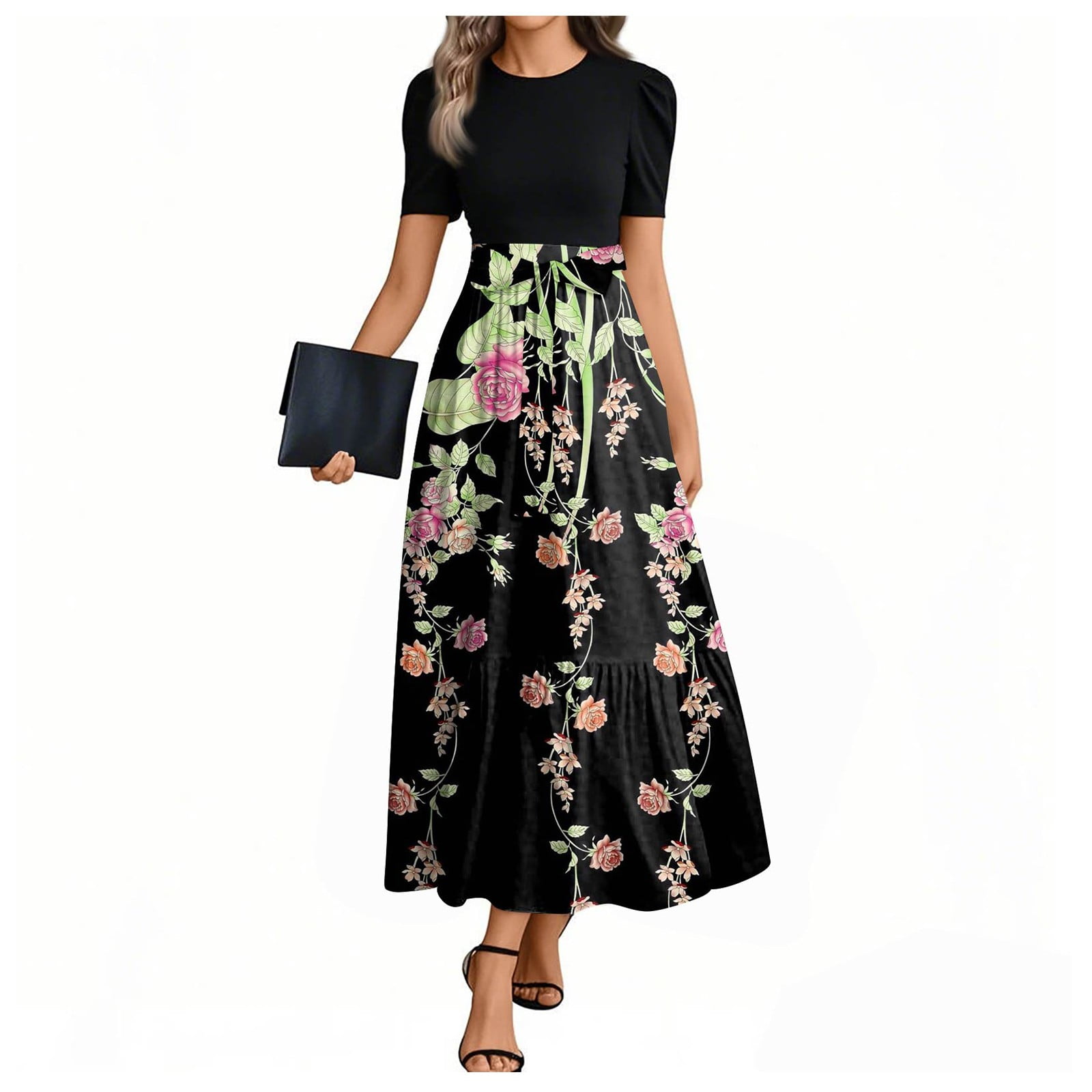 UoCefik Long Wedding Guest Dresses For Women Elegant Floral Print Flowy ...