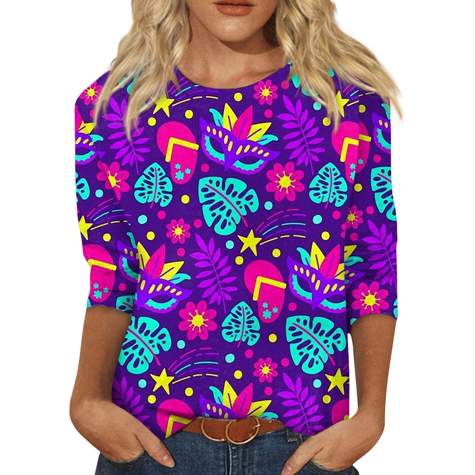 UoCefik Mardi Gras Outfit for Women Plus Graphic Carnival Themed Shirts ...