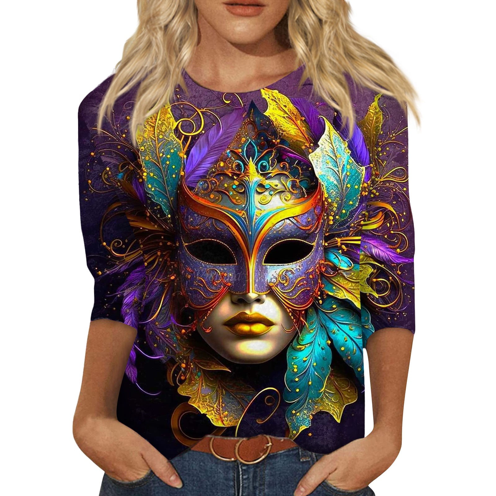 UoCefik Mardi Gras Outfits for Women Plus Size Graphic Carnival Themed ...