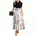 thumbnail image 1 of UoCefik Maxi Dresses For Women 2025 Vacation Elegant Floral Short Sleeve Dresses with Belt Summer Ruffle Hem Teacher Flowy Wedding Guest Dress Watermelon Red S, 1 of 4