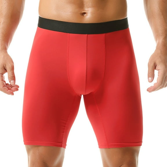 UoCefik Men's Breathable Soft Boxer Briefs Pack - Stretchy, Long Leg,Comfort Fit for Casual Wear,Red XL