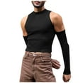thumbnail image 1 of UoCefik Mens Cold Shoulder T-shirts Mock Neck Knit Tee Tops Sports Fitness Fashion Streetwear Slim Fit Tops Black 4XL, 1 of 6