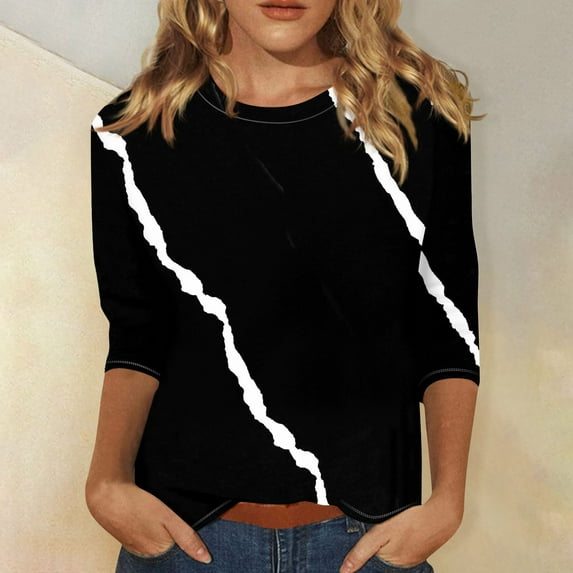 UoCefik Oversized Tshirts Shirts for Women Elbow 3/4 Length Sleeve Floral Womens Work Shirts or Blouses Half Sleeve V Neck Plus Size Dress Blouses Dress Tops for Older Women Black S