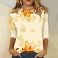 thumbnail image 1 of UoCefik Oversized Tshirts Shirts for Women Elbow 3/4 Length Sleeve Floral Womens Work Shirts or Blouses Half Sleeve V Neck Plus Size Dress Blouses Dress Tops for Older Women Gold XXL, 1 of 5