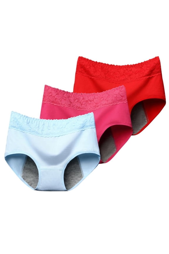 Period Underwear for Women Seamless Plus Size Absorbent Heavy Leak-Proof Panties Cotton Full Coverage High Waisted Leak Proof Underwear , 3 Pack,Watermelon Red XL