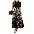 thumbnail image 1 of UoCefik Petite Dresses For Women Flowy Floral Print Short Sleeve Wedding Guest Dresses Wrap Elegant Patchwork Cocktail Summer Long Maxi Dress Black M, 1 of 4
