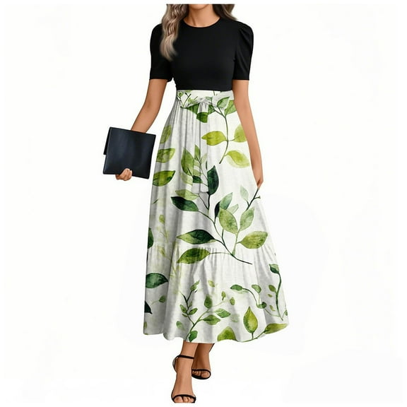 UoCefik Plus Size Maternity Dresses Summer Floral Short Sleeve Dress Tie Belted Flowy Sundress Casual Elegant Long Maxi Dresses Light Green XXL