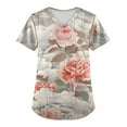 thumbnail image 1 of UoCefik Plus Size Scrubs for Women Soft Casual Short Sleeve Floral Nursing Uniforms Workwear with Pockets V Neck Scrub Tops Women Summer Western T Shirts 2024 White 4XL, 1 of 3