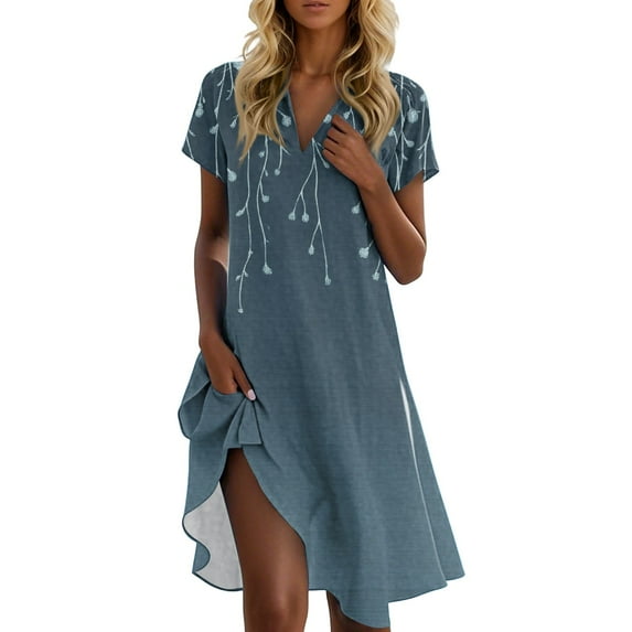 UoCefik Plus Size Sun Dresses For Curvy Women Beach Sunflower Print Short Sleeve Polo Shirts Dress Holiday V Neck Casual Summer Sundress Boho Trendy Flowy Dresses Ginger M