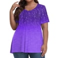 thumbnail image 1 of UoCefik Plus Size Tops for Women Summer Floral Print Tunic Spring Tops V Neck Short Sleeve Shirts Dressy Casual Blouse Purple L, 1 of 5