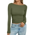 thumbnail image 1 of UoCefik Running Long Sleeve Shirt Women Fall Boat Neck Crop Tops Trendy Fitted Solid Color T-Shirts Fashion Loose Basic Clothes Army Green XL, 1 of 5