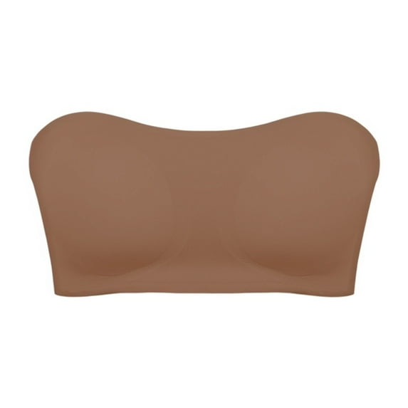 UoCefik Strapless Bras for Women Bandeau Bralette Seamless Wireless Strapless Bra Padded Tube Top Coffee 38