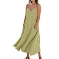 thumbnail image 1 of UoCefik Summer Beach Dresses for Women 2025 Linen Sleeveless Maxi Sundresses with Pockets Light Green L, 1 of 5