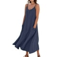 thumbnail image 1 of UoCefik Summer Beach Dresses for Women 2025 Linen Sleeveless Maxi Sundresses with Pockets Navy M, 1 of 5