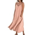 thumbnail image 1 of UoCefik Summer Beach Dresses for Women 2025 Linen Sleeveless Maxi Sundresses with Pockets Pink S, 1 of 5