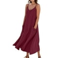 thumbnail image 1 of UoCefik Summer Beach Dresses for Women 2025 Linen Sleeveless Maxi Sundresses with Pockets Red XXL, 1 of 5