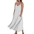 thumbnail image 1 of UoCefik Summer Beach Dresses for Women 2025 Linen Sleeveless Maxi Sundresses with Pockets White S, 1 of 5