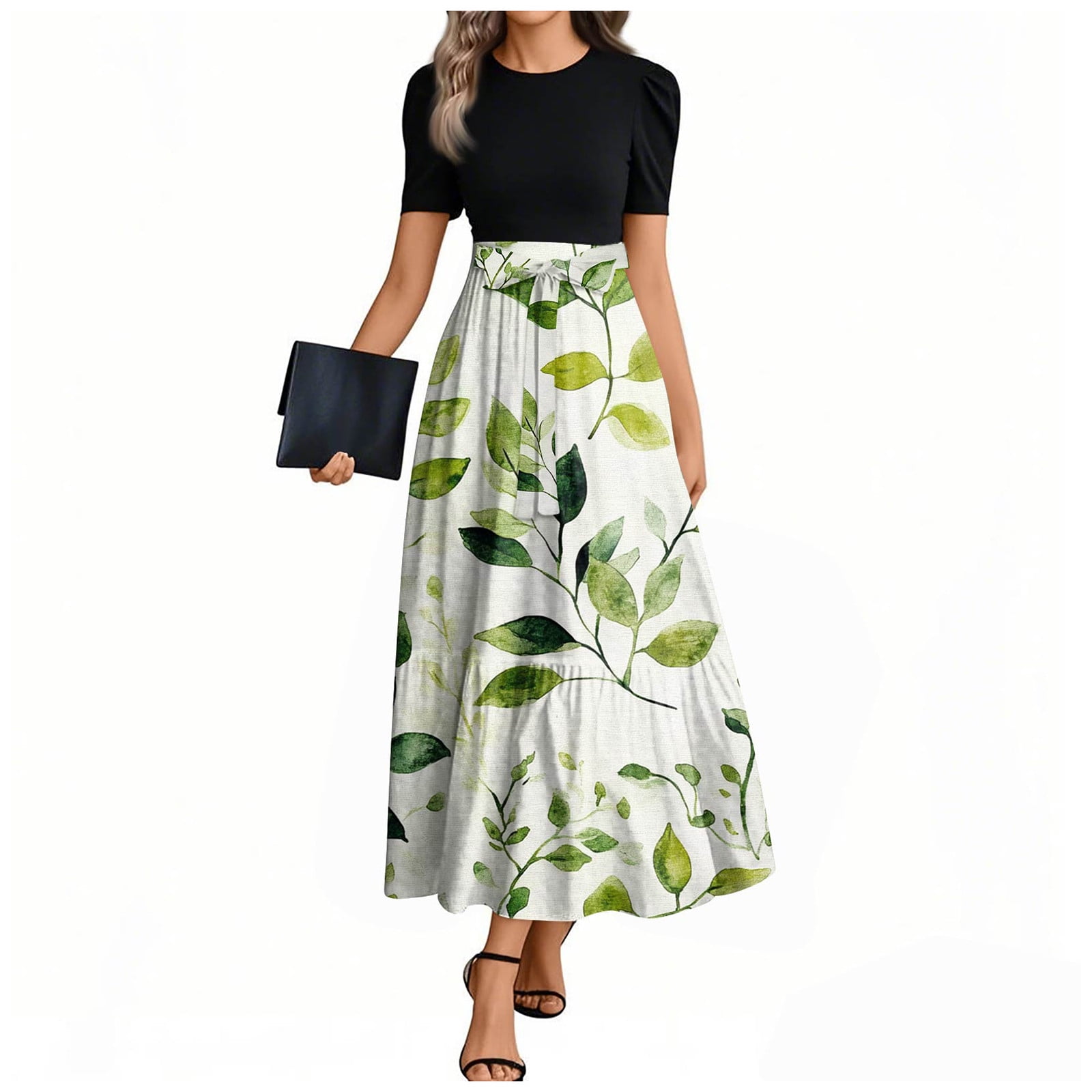 UoCefik Summer Dresses For Women 2025 Maxi Floral Short Sleeve Long ...