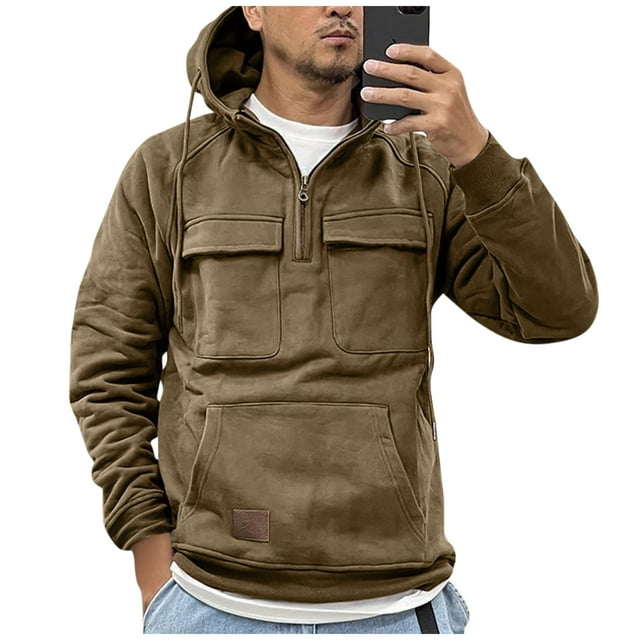 UoCefik Sweatshirts for Men Graphic Tactical Quarter Zip Cargo Pullover ...