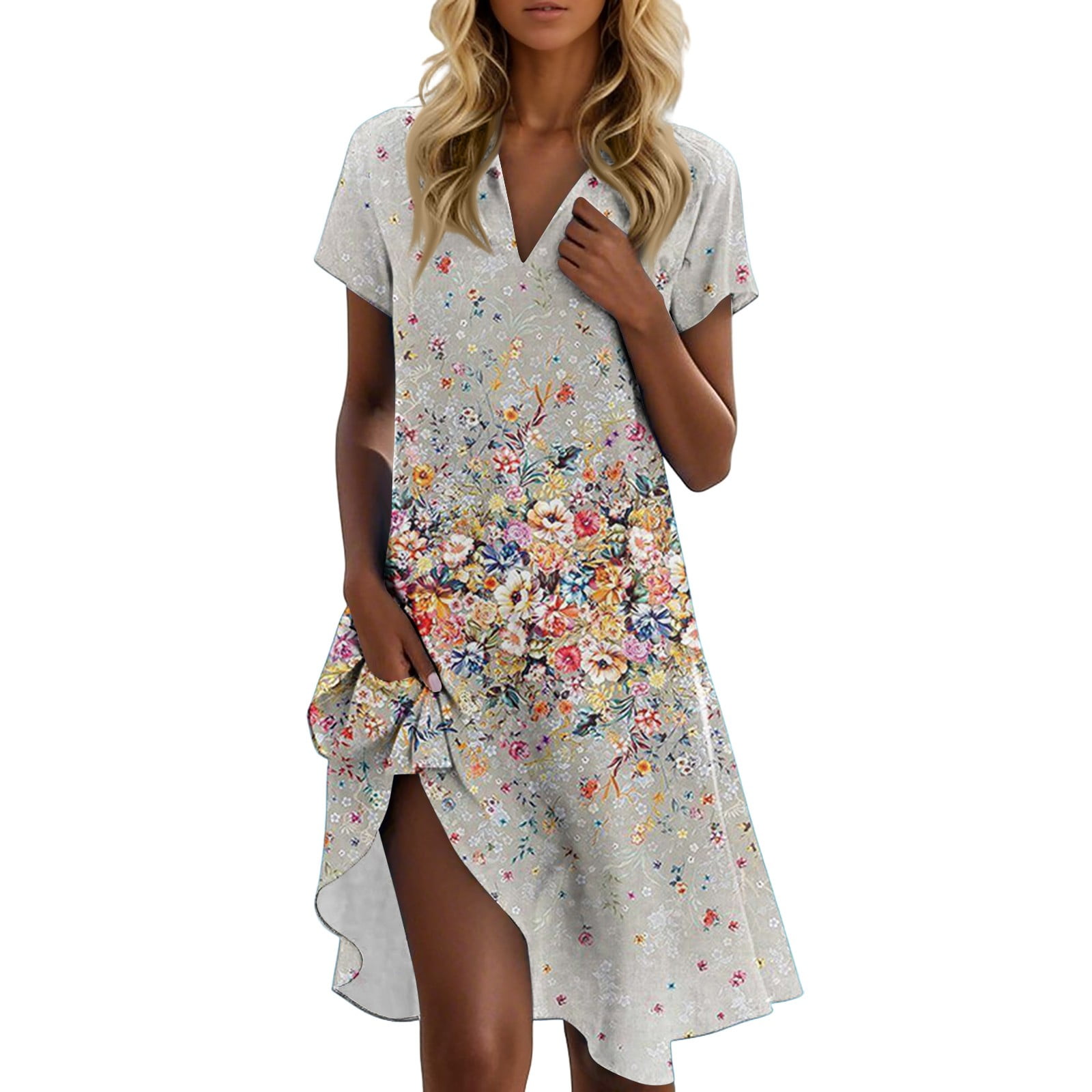 UoCefik T Shirts Dress For Women Casual V Neck Short Sleeve Flowy ...