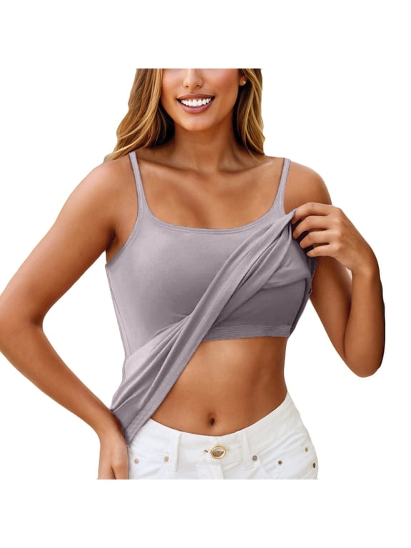 Tank Top for Women With Built In Bra Trendy Adjustable Spaghetti Strap Camisole Tops Summer Tank Tops Plus Size Padded Undershirts Light pink M